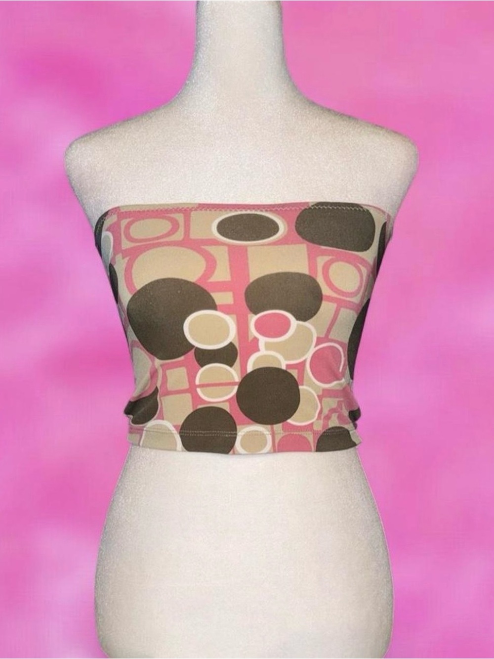 Strapless Pink and Brown Geometric Tube Top